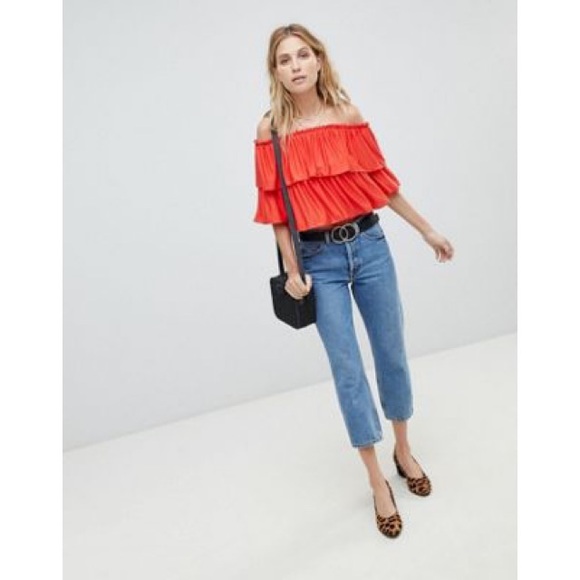 ASOS Crop Top Red with Ruffles - Picture 2 of 8